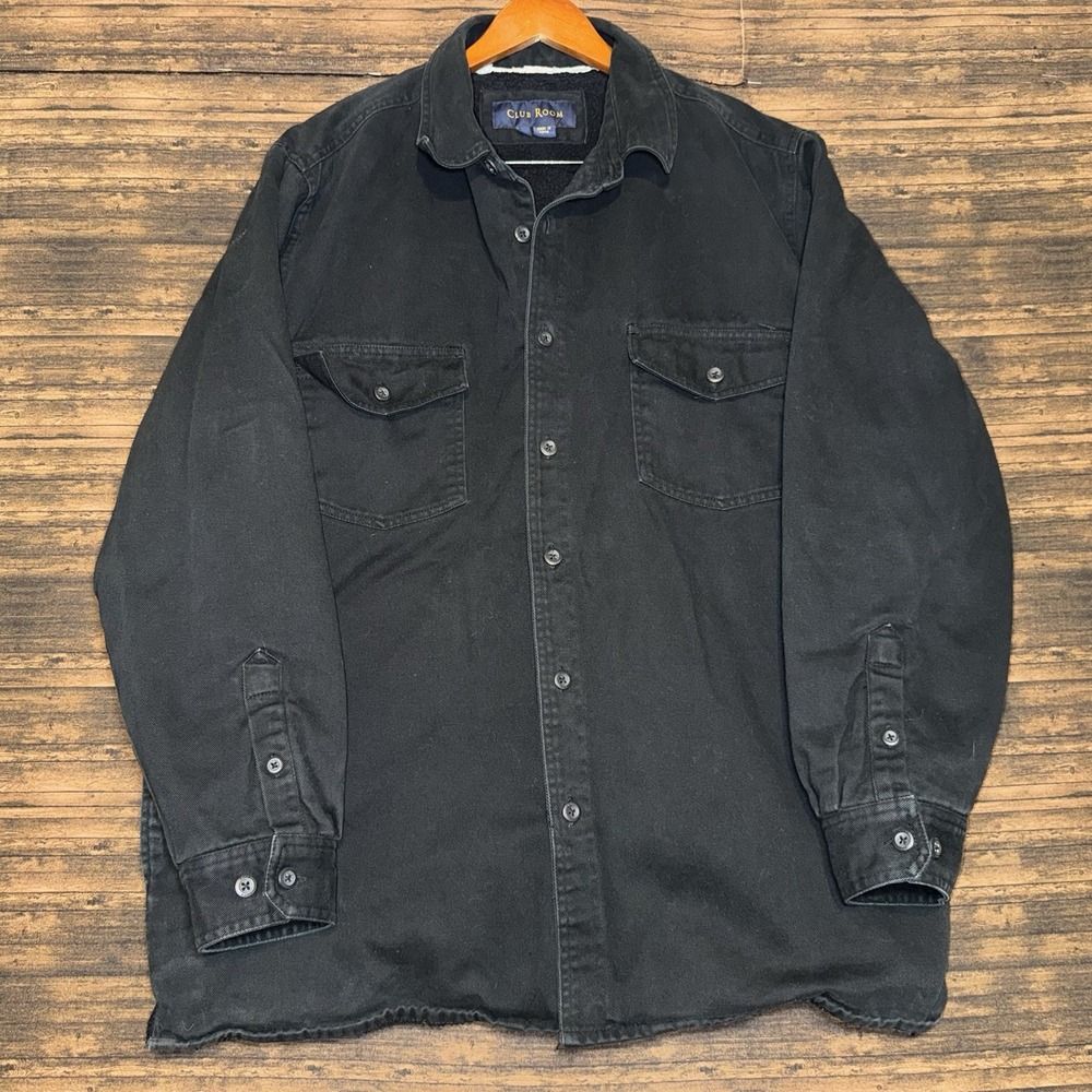 Club Room Utility Shirt Men XL Black Denim Lined Long Sleeve Button Up